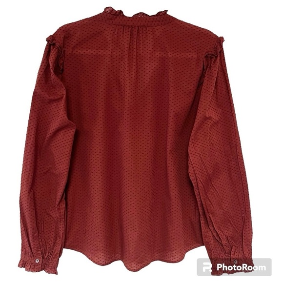 J. Crew Ruffle-trim V-neck Popover in Clip Dot Style AJ033 Size Large - Picture 6 of 11